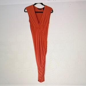 Donna Karan Collection Twist/Ruched Maxi BodyCon Dress Salmon/Orange Color M